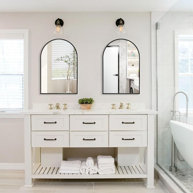 24" x 32" Black Arched Mirror, Arch Wall Mirror, Metal Frame Black Bathroom - Image 5