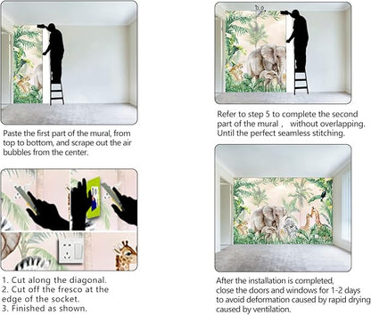 Tropical Animal Plants wallpeper Nursery Kids Bedroom Elephant wall Mural - Image 6