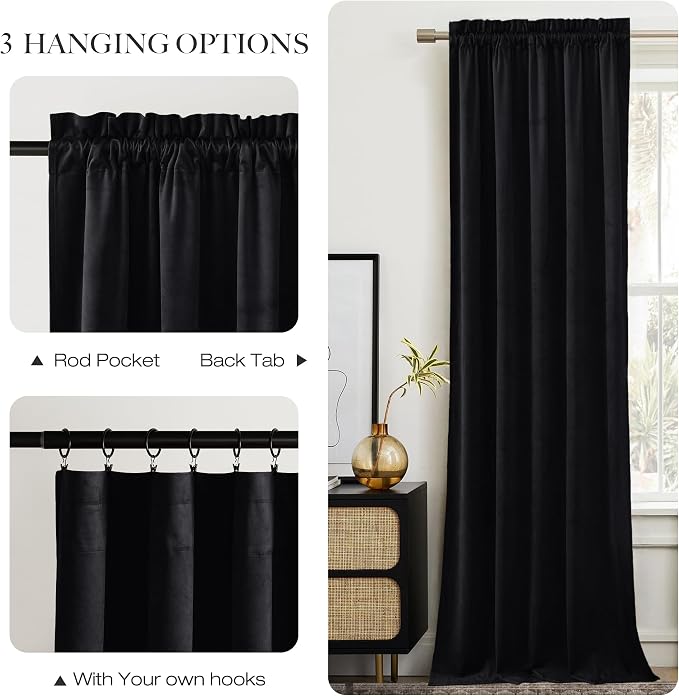 NICETOWN Black Out Velvet Curtains 98 inch Long - Image 6