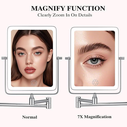 Wall Mounted Lighted Makeup Mirror, Rectangle Double Sided 1X/7X Magnifying - Image 2