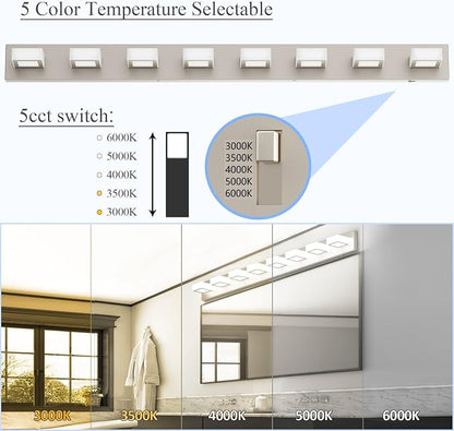 Ralbay 52inch Brushed Nickel Vanity Lights 8 Lights Dimmable 5 Color - Image 2
