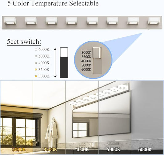 Ralbay 52inch Brushed Nickel Vanity Lights 8 Lights Dimmable 5 Color - Image 2