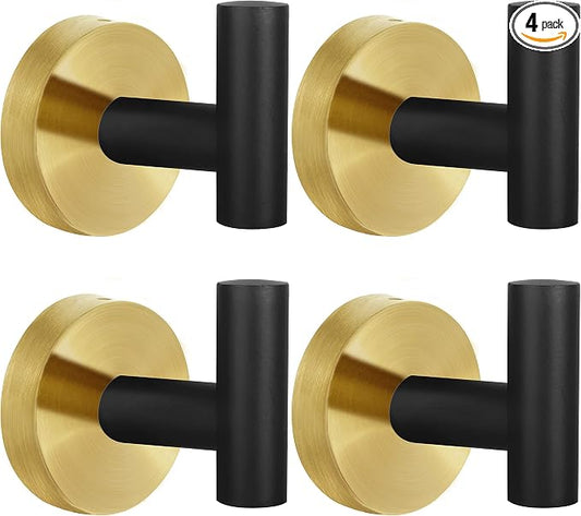 4 Pack Robe Towel Hooks Coat Black Gold Wall Hook Stainless Steel Heavy Duty by Homagic