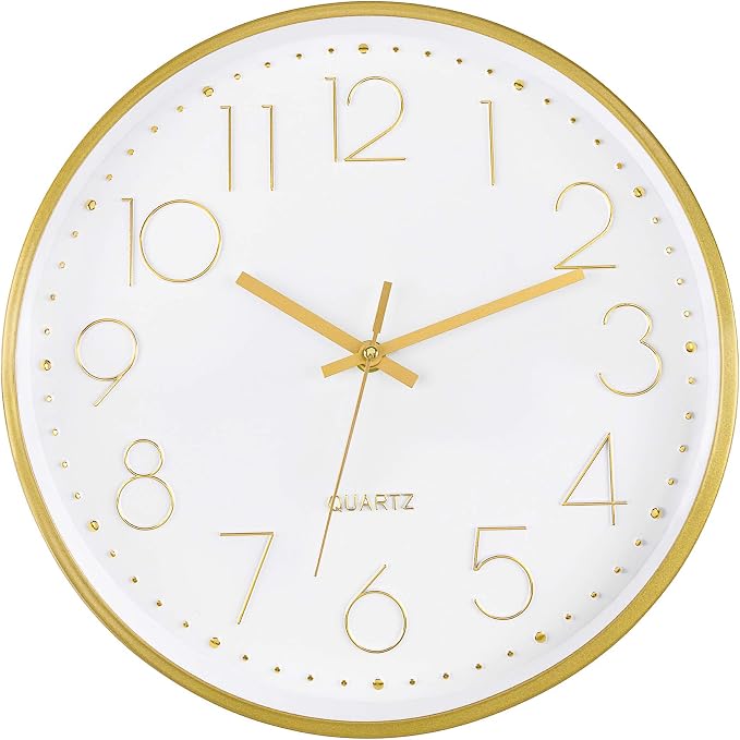 Foxtop Gold Wall Clock 12 Inch Silent Non-Ticking Battery Operated Round Quartz by Foxtop