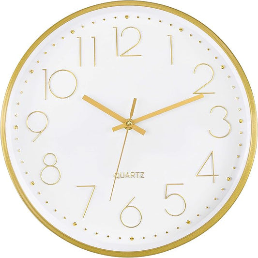 Foxtop Gold Wall Clock 12 Inch Silent Non-Ticking Battery Operated Round Quartz by Foxtop