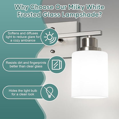 Ascher Bathroom Light Fixtures, 2-Light Vanity Light Over Mirror, Brushed - Image 5
