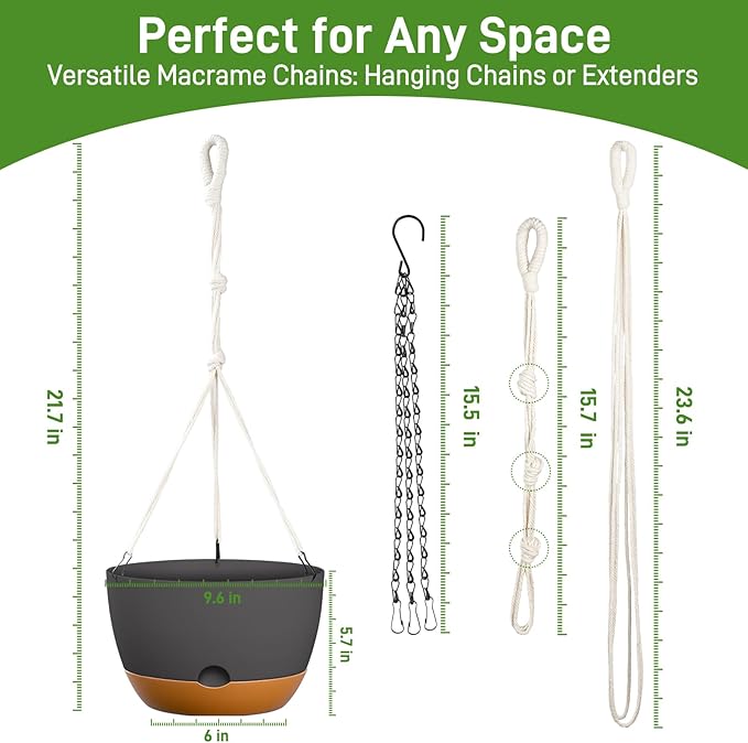 10 Inch Hanging Planters for Indoor & Outdoor Plants (2 Pack) - Self-Watering & Drainage Flower Pots with 2 Kinds of Plant Hangers for Home Decor & Garden (Deep Gray, 10 in)
