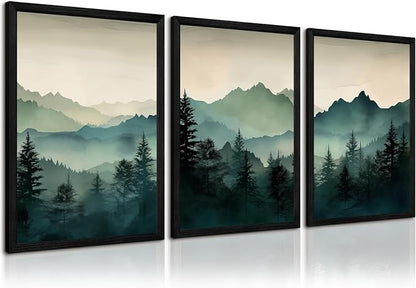 Mountain Wall Art Decor Set of 3 Sage Green Forest Canvas Wall Art Prints by Unknown