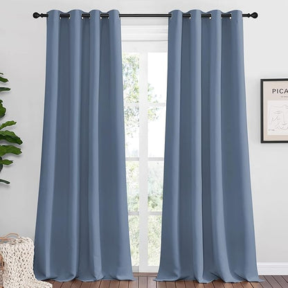 NICETOWN Stone Blue Room Darkening Curtain Panels 90" Length by NICETOWN