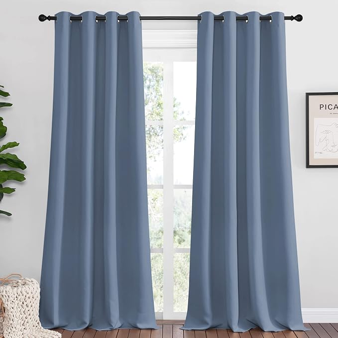 NICETOWN Stone Blue Room Darkening Curtain Panels 120" Length by NICETOWN