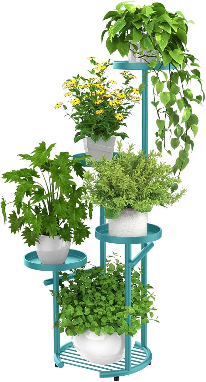 TOSKING 5 Tier Metal Plant Stand Indoor， Plant Shelf, Corner Shelf Flower Pot Stand for Outdoor Plant Stand for Living Room Balcony Garden Patio Bedroom (Blue, 38in)