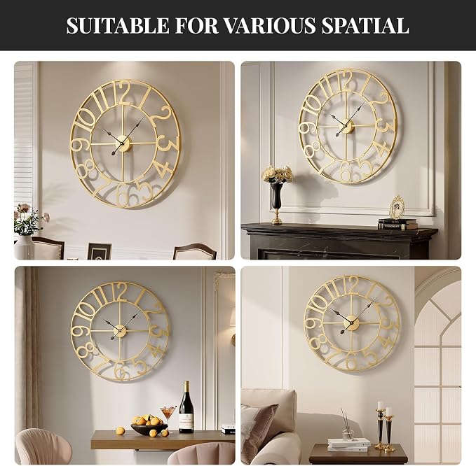 Large Wall Clock Gold Clocks for Living Room, 24 Inch Decorative Wall Clocks - Image 6