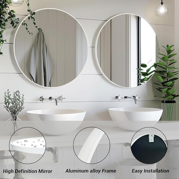 Sunniry White Round Mirror, Matte Metal Frame Round Mirrors, Circle Mirrors - Image 2