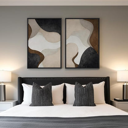Large Framed Neutral Abstract Minimalist Wall Art Set of 2, Modern Canvas - Image 2