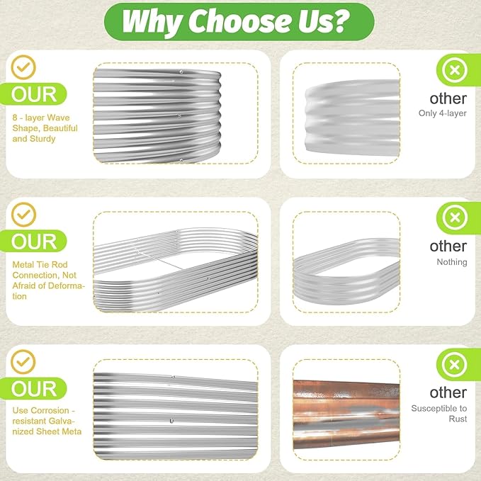 3 Pack 6x3FT Galvanized Raised Garden Bed Outdoor,Metal Garden Bed for Vegetables,Steel Raised Beds for Gardening,Above Ground Garden Box for Flower-QIA