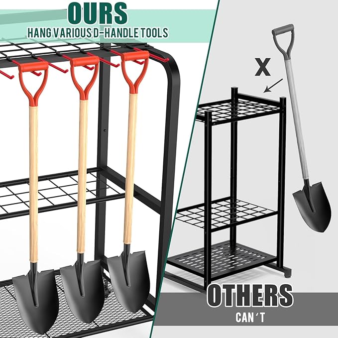Trieez Garden Tool Organizer for Garage, Yard Tool Organizer with Wheels for Garage Organization and Storage - Sturdy Yard Tool Holder Tool Rack, for Shed, Outdoor, Tool Stand