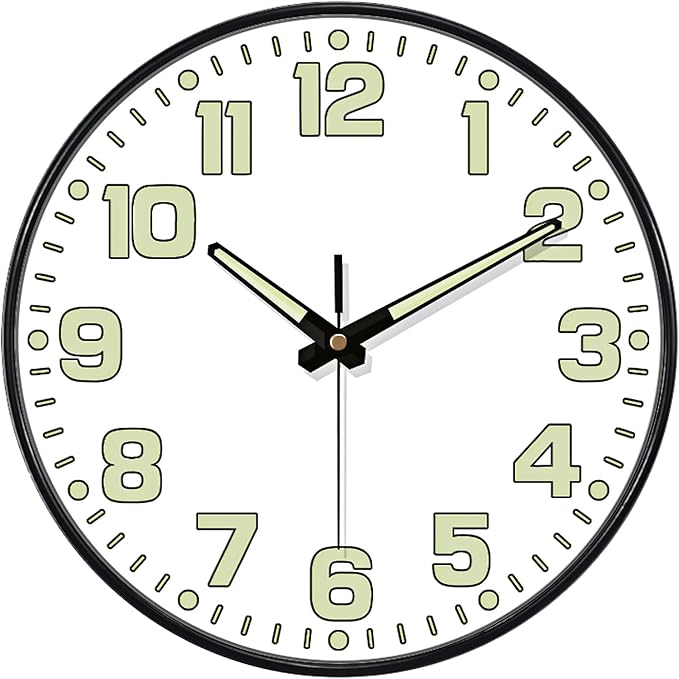 12 Inch Silent Wall Clocks Battery Operated, Glow in The Dark Wall Clock by MABPEDO