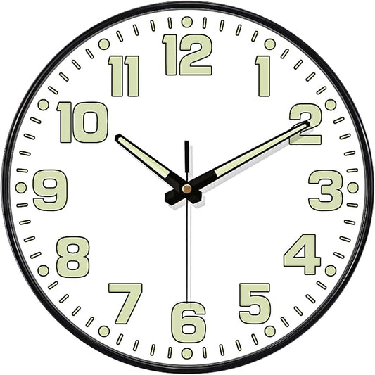 12 Inch Silent Wall Clocks Battery Operated, Glow in The Dark Wall Clock by MABPEDO