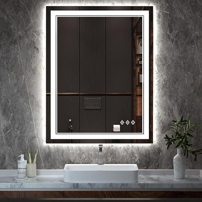 LED Mirror, 28x36 Inch Gradient Front and Backlight Lighted Mirror, 3 Colors by VanPokins-GlobalHighEndLEDBathroomMirrorBrand