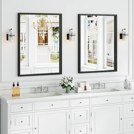 Syndra Black Wood Frame Bathroom Mirror, Waterproof Slim Deep Frame, - Image 2