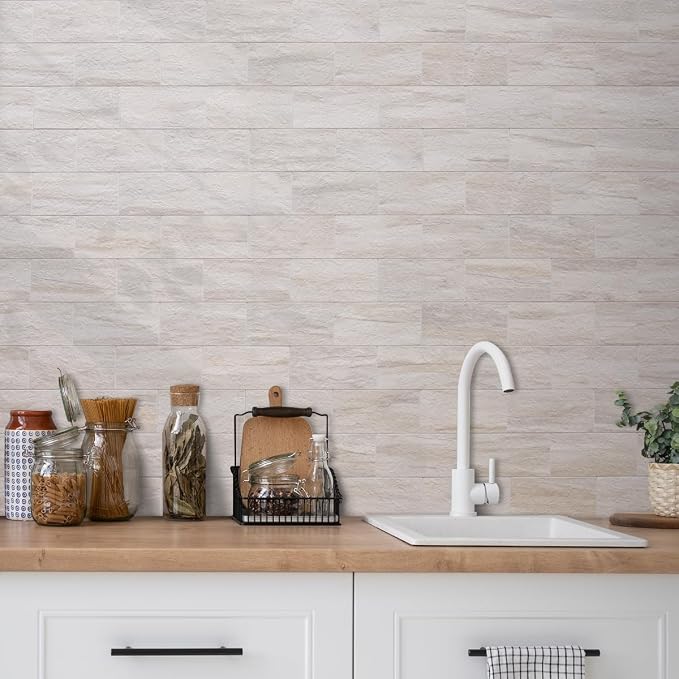 AULIGET 4-Piece Beige Slate Peel and Stick Backsplash Wall Tiles, Laundry Room - Image 2