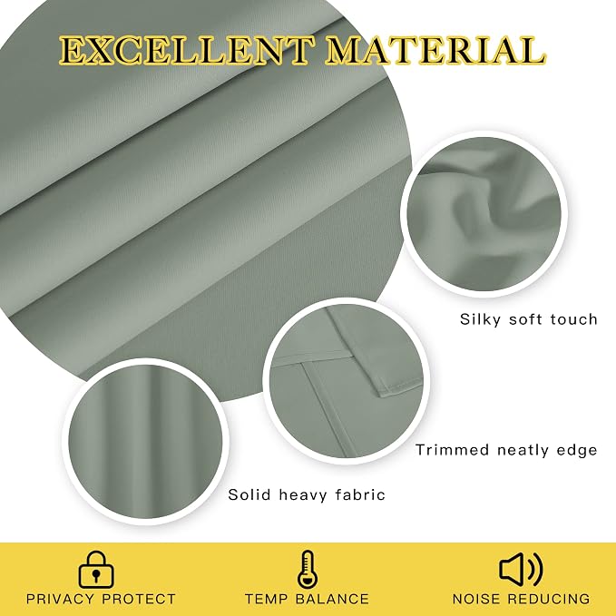 NICETOWN Blackout Sage Green Curtain 54 inches Long, Grommet Thermal Insulated - Image 4