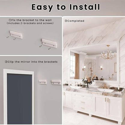 Amorho Bathroom Mirror, 60x40 Inch White Framed Bathroom Mirrors - Image 7