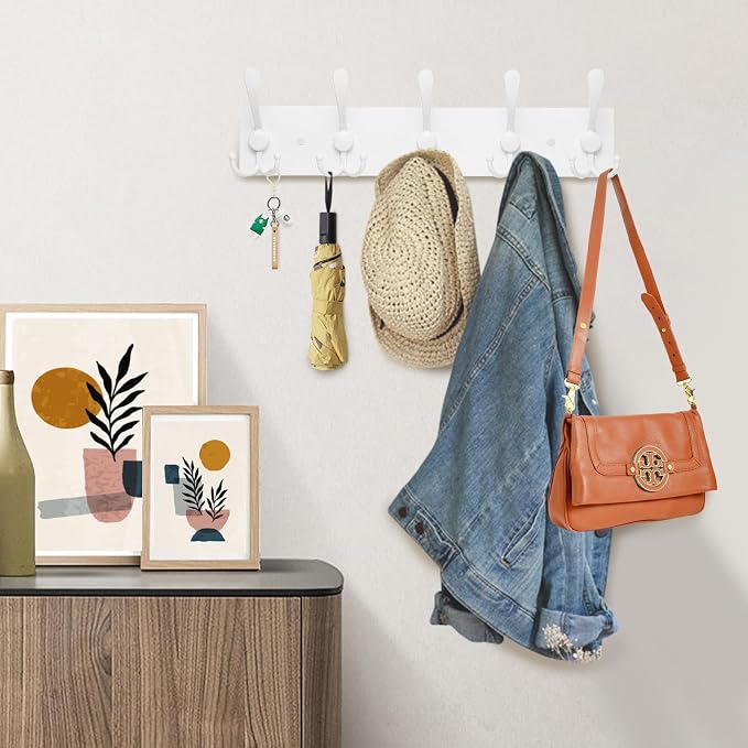 Kuhome Coat Rack Wall Mount Coat Hooks Wooden Hat Rack - Image 4