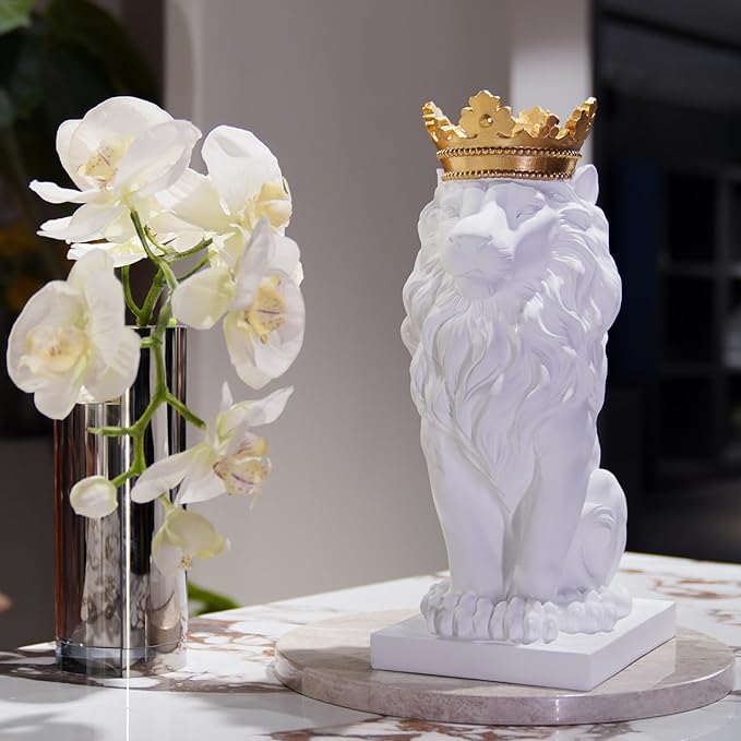 LCdecohome Sculptures Home Decor Lion Statue 15 Inch White Lion Decoration for Living Room 8.5 * 5.5 * 15 Inch