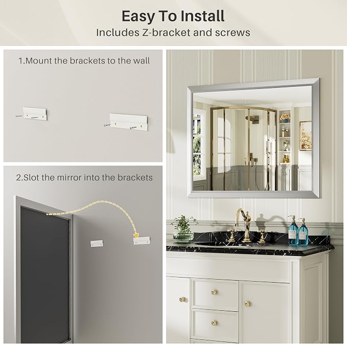 60x36 Inch Brushed Silver Bathroom Mirror - Image 6