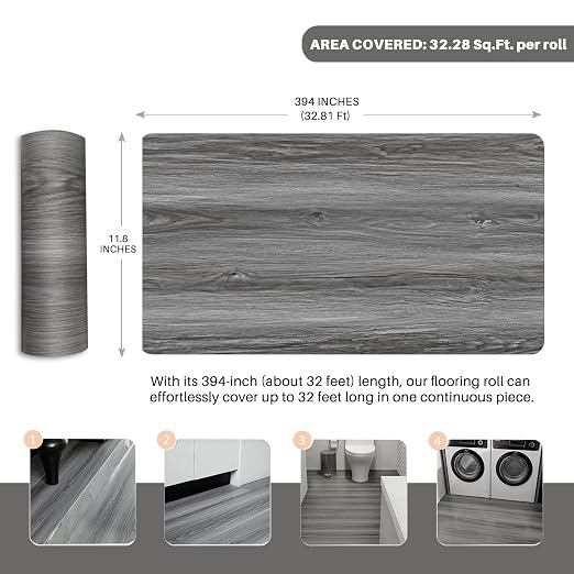Wood Grain Peel and Stick Floor Tiles – 11.8” Width, Full Roll Length of 394" – - Image 3