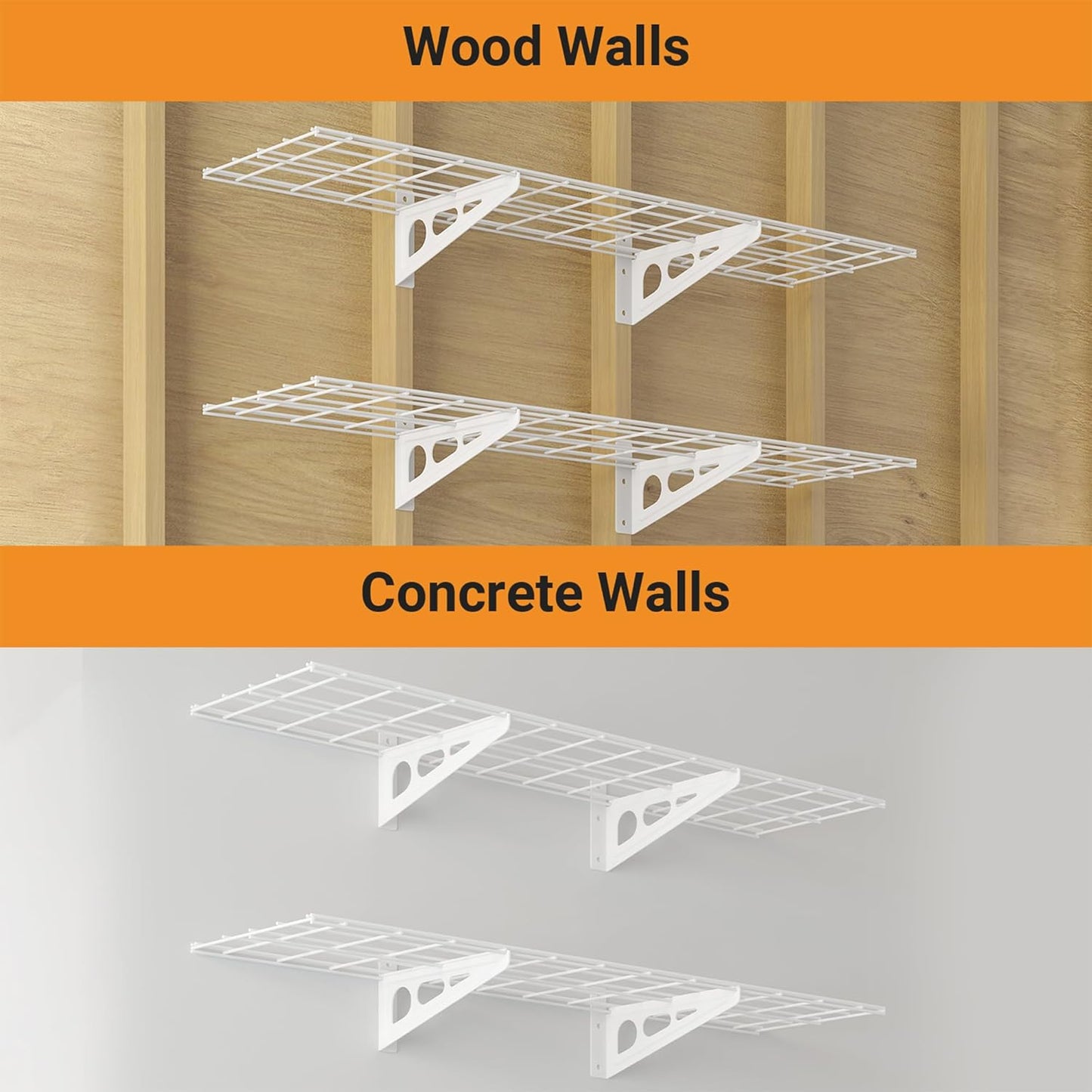 1x4 ft Garage Shelving, 2-Pack Wall-Mounted Shelves for Garage, Kitchen, Pantry Storage, 300 lbs Total Load Capacity Wall Shelving, White