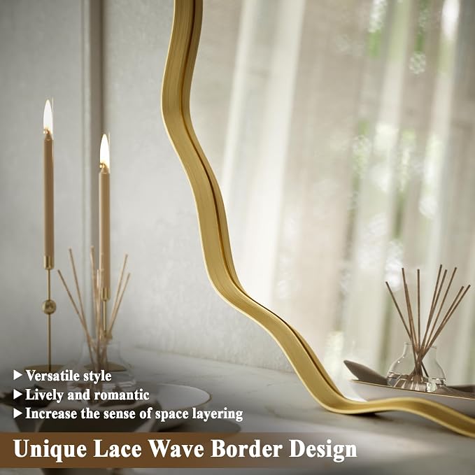 VooBang Gold Scalloped Circle Mirror, Hanging Leaning - Image 4