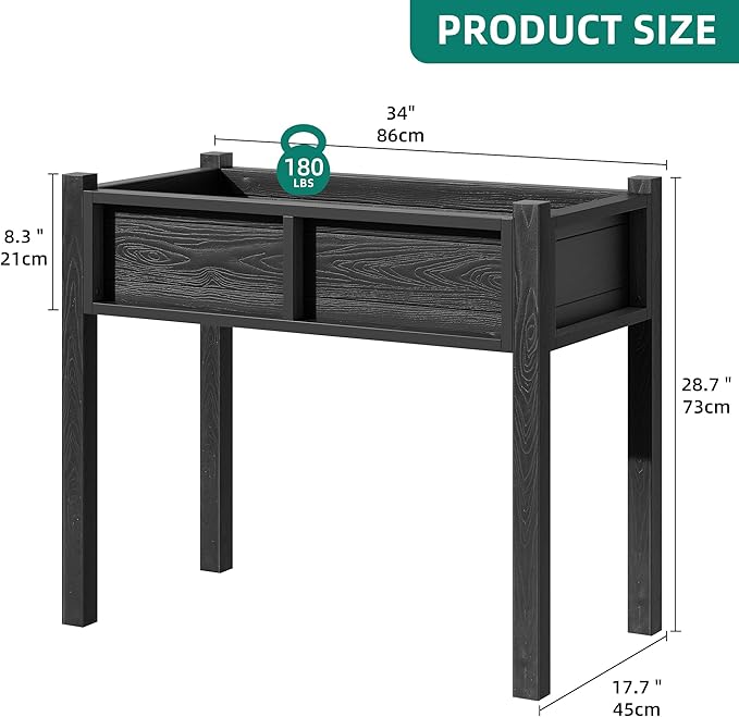 YITAHOME Raised Garden Bed, HIPS Poly Wood Elevated Planter Box with Legs and Drainage Hole, Small Flower Box Stand for Patio Balcony Garden Backyard, Black