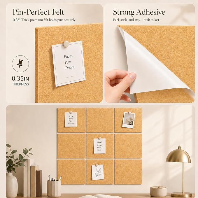 Large Cork Boards for Walls – 48" x 36" Self Adhesive Felt Wall Tiles - Image 3