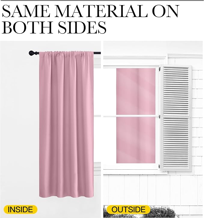 NICETOWN Kitchen Curtains, Short Blackout Drapes, Rouge Pink, 34 in x 45 in - Image 5