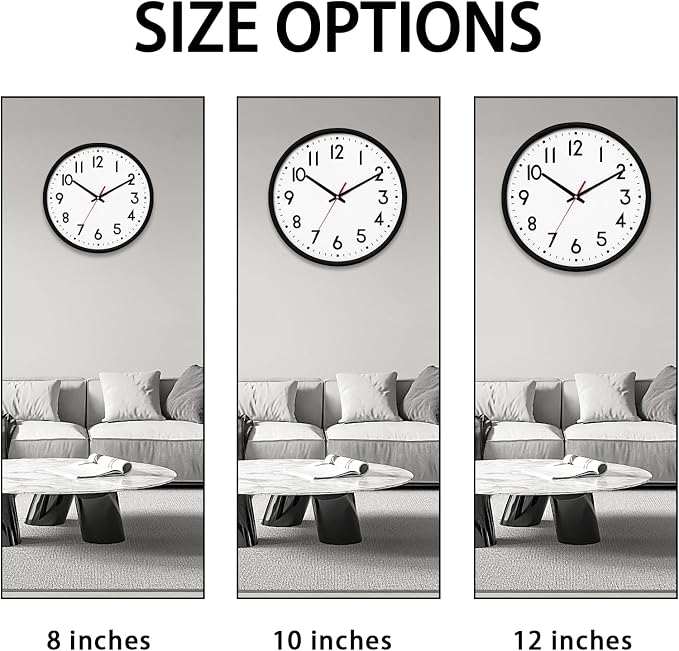 HZDHCLH Wall Clock Black, Silent Wall Clocks Battery Operated 10 Inch Modern - Image 3