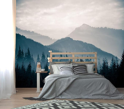 XMPMBM-Foggy Forest Fabric Woodland Wallpaper Pine Forest Living Room Bedroom by XMPMBM-Wallpaperthatwontpeeloff