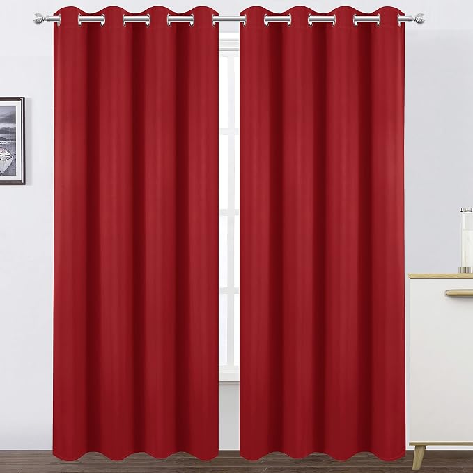 LEMOMO Blackout Curtains 52 x 95 inch/Bright Red Curtains Set of 2 by Lemomo