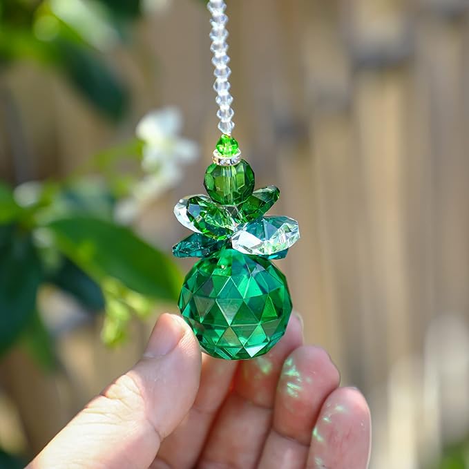 H&D Hanging Crystal Angel Suncatcher Rainbow Maker Guardian Angel Ornament for Home Window Decor (Green)