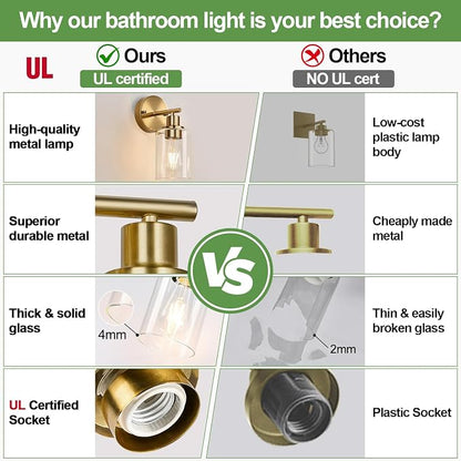 Zarbitta Set of 2 Wall Sconces for Bathroom, Brushed Gold Modern Vanity Lights - Image 2