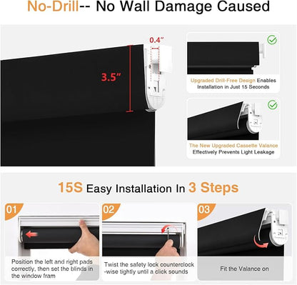AOSKY No Drill Cordless Blackout Roller Shades - Image 4