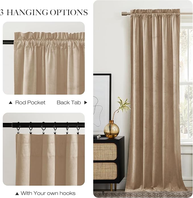NICETOWN Thick Beige Velvet Drapes - Image 6