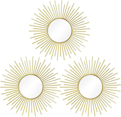 3 Pack Metal Mirrors for Wall Sunburst Wall Mirrors Home Décor Decorative by Uaussi