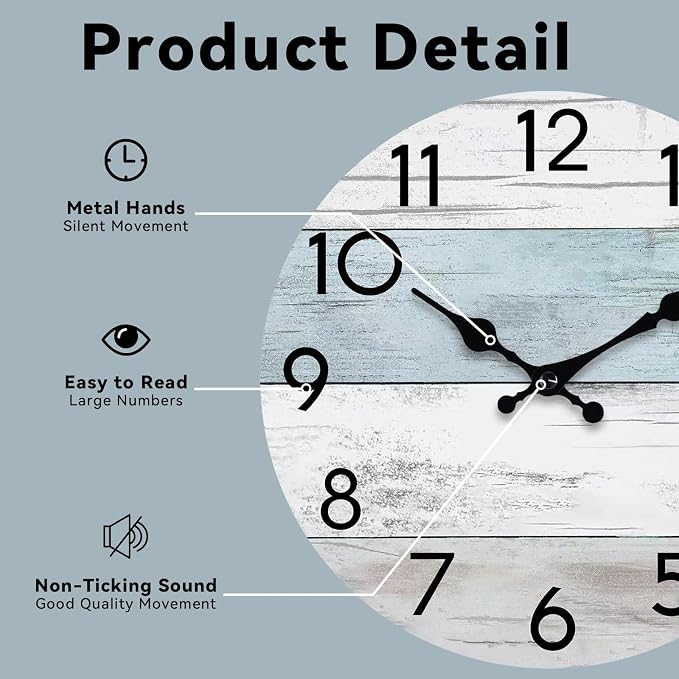 KECYET Wall Clock Silent Non-Ticking 14 Inch Battery Operated Country Large - Image 3