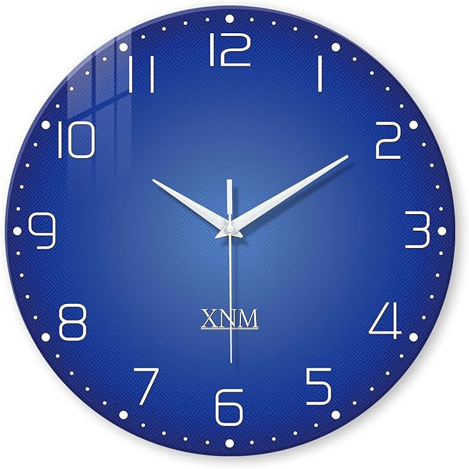 XNM Blue Simple Glass Wall Clocks Battery Operated 14 Inch Modren Minimalist by XNMwallclock