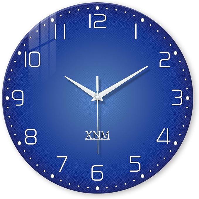 XNM Big Minimalist Glass Wall Clocks Battery Operated 16 Inch Blue Modren Wall by XNMwallclock