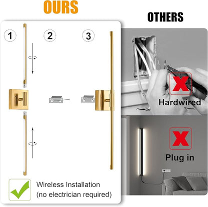 Morauroral 30″ Gold Battery Operated Wall Sconces Set of 2, Dimmable Wall - Image 5