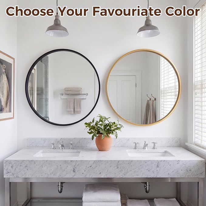 NEWBULIG 24 Inch Round Wall Mirror, Bathroom Mirror - Image 8