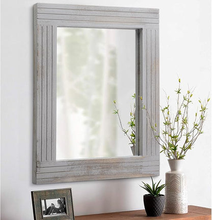 Rustic Mirror Wooden Frame Rectangular Antique Wall Mirror Decor Farmhouse by HLFMVWE